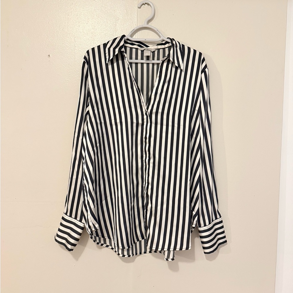 H&M Monochrome Striped Button Down Shirt